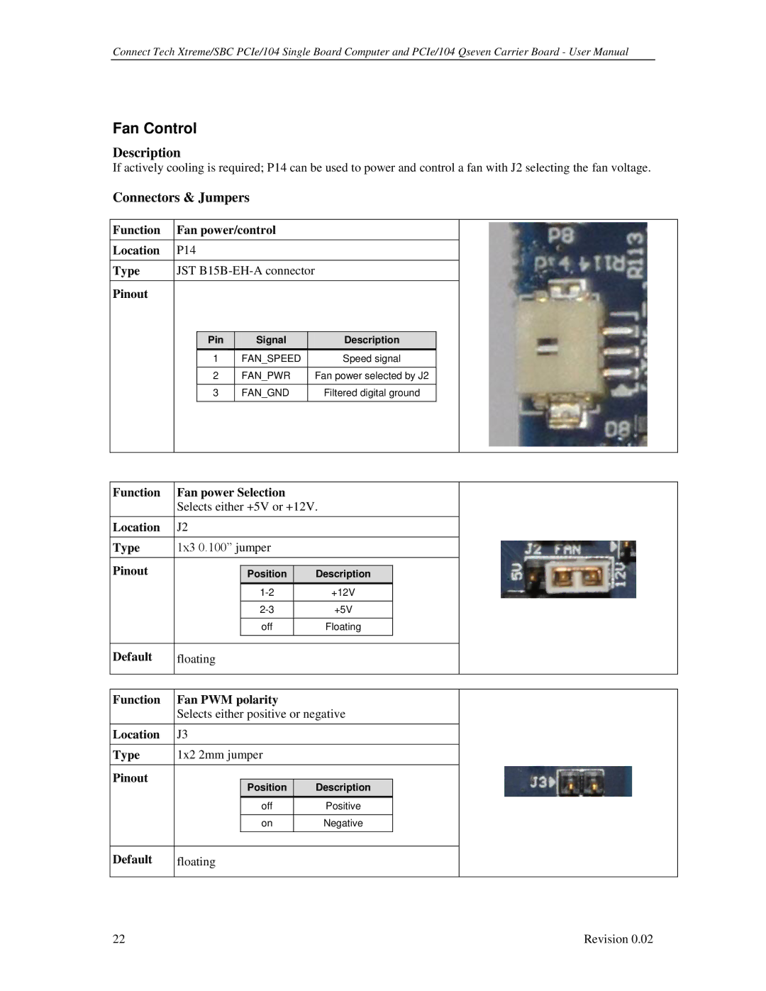 Connect Tech PCIE/104 user manual Fan Control, Positive Negative 