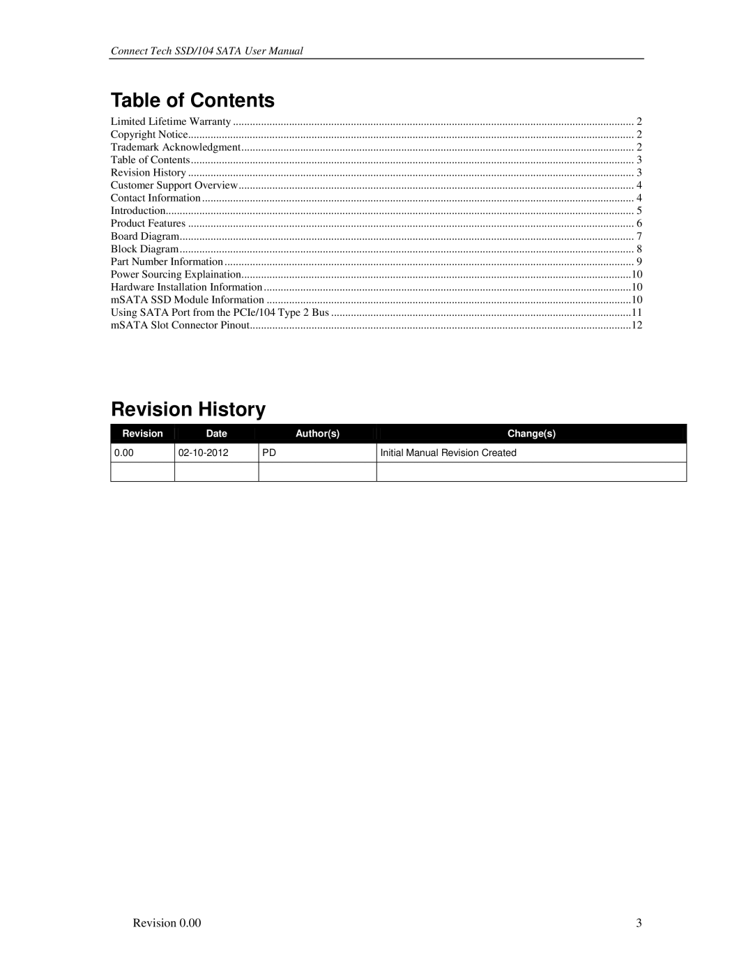 Connect Tech SSD/104 user manual Table of Contents 