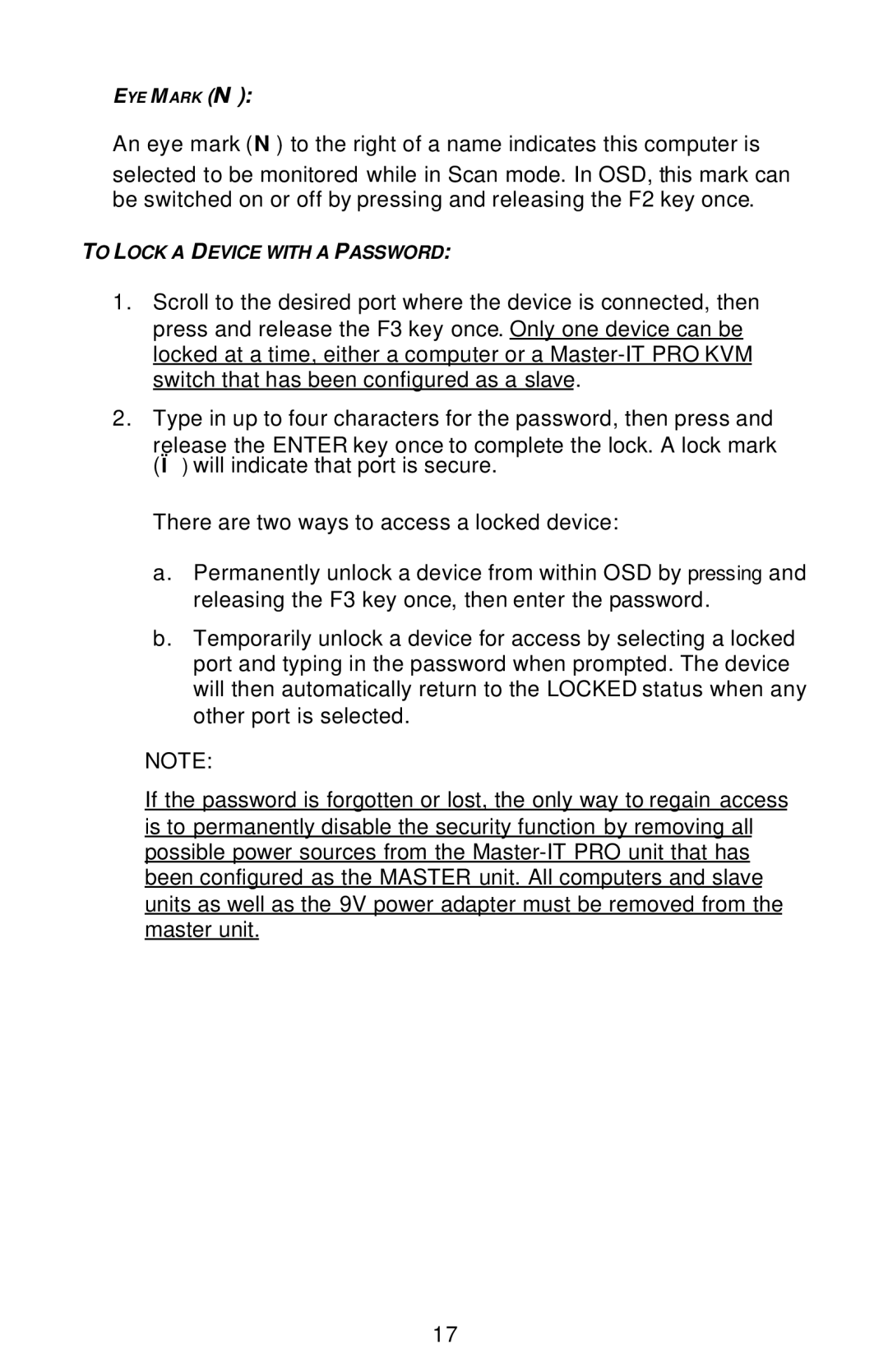 ConnectPRO PR14KIT warranty To Lock a Device with a Password 