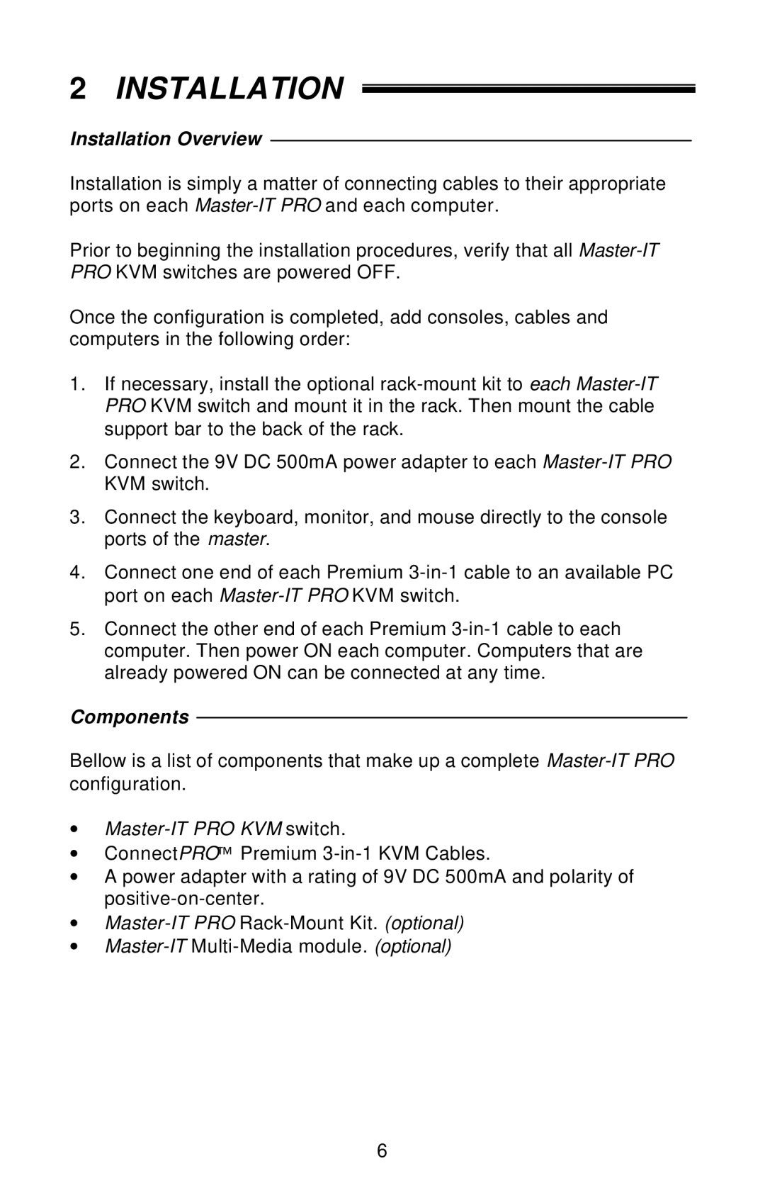 ConnectPRO PR14KIT warranty Installation Overview, Components 