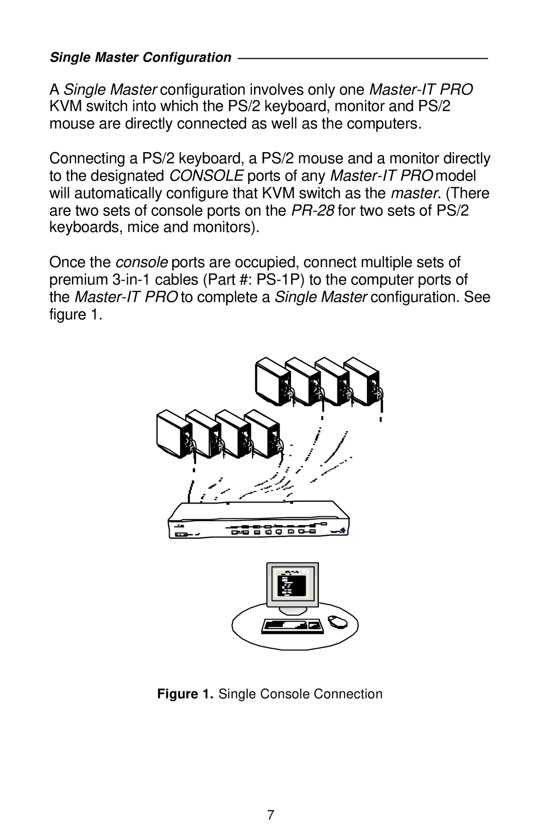 ConnectPRO PR14KIT warranty Single Master Configuration, Single Console Connection 