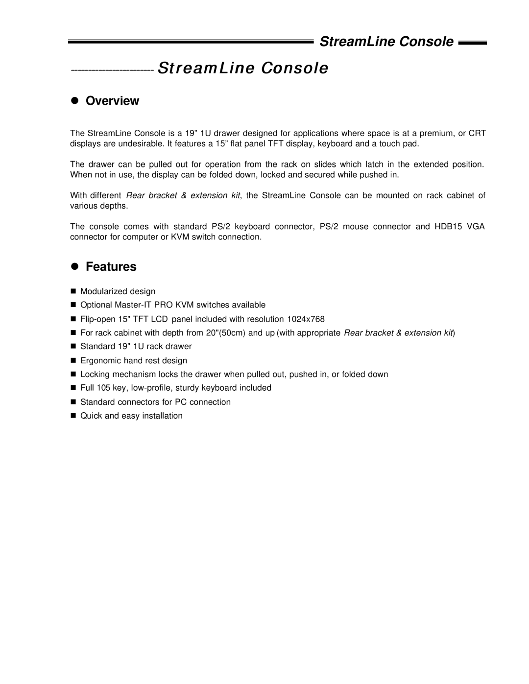 ConnectPRO SL-208, SL-01, SL-18 manual Features 