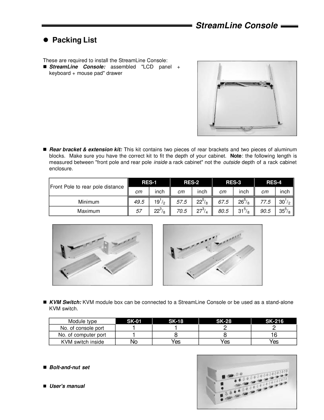 ConnectPRO SL-18, SL-01, SL-208 manual Packing List, RES-1 RES-2 RES-3 RES-4 