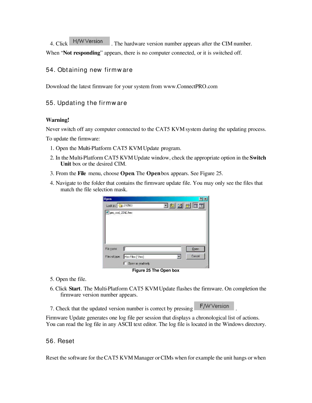 ConnectPRO 16 Port KVM, SL2116A, MIT-CAT5 8 manual Obtaining new firmware Updating the firmware, Reset 