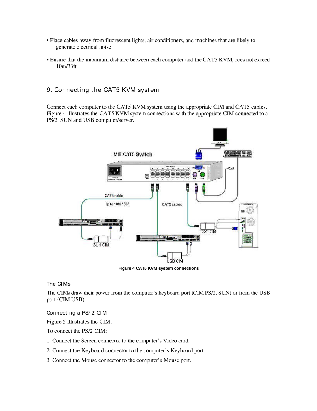 ConnectPRO MIT-CAT5 8, SL2116A, 16 Port KVM manual Connecting the CAT5 KVM system, CAT5 KVM system connections 