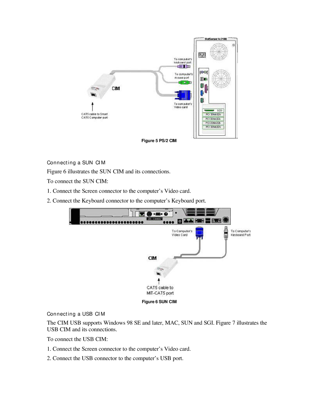 ConnectPRO 16 Port KVM, SL2116A, MIT-CAT5 8 manual Connecting a SUN CIM 