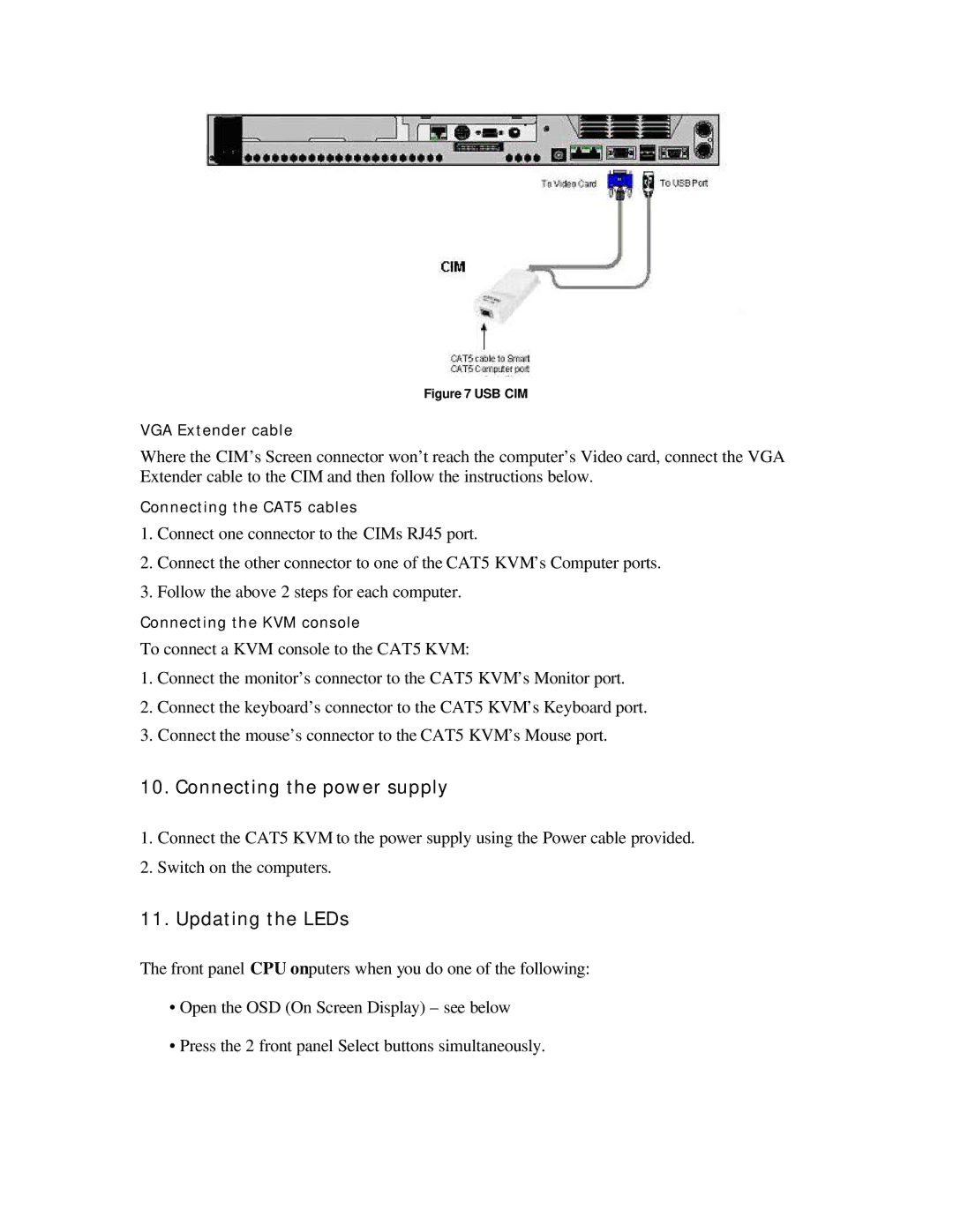 ConnectPRO SL2116A, MIT-CAT5 8, 16 Port KVM manual Connecting the power supply, Updating the LEDs 