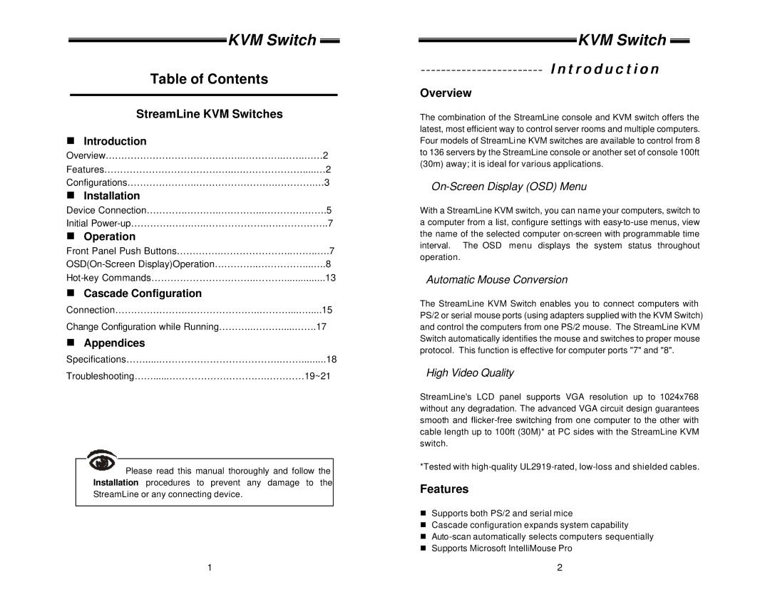 ConnectPRO SL218 specifications KVM Switch 