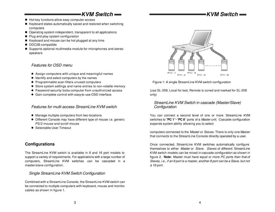 ConnectPRO SL218 specifications Configurations, Features for OSD menu 