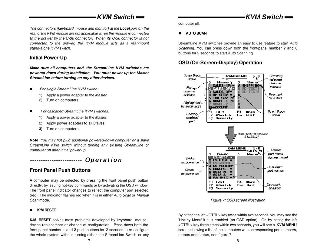 ConnectPRO SL218 specifications Initial Power-Up, Front Panel Push Buttons, OSD On-Screen-Display Operation 