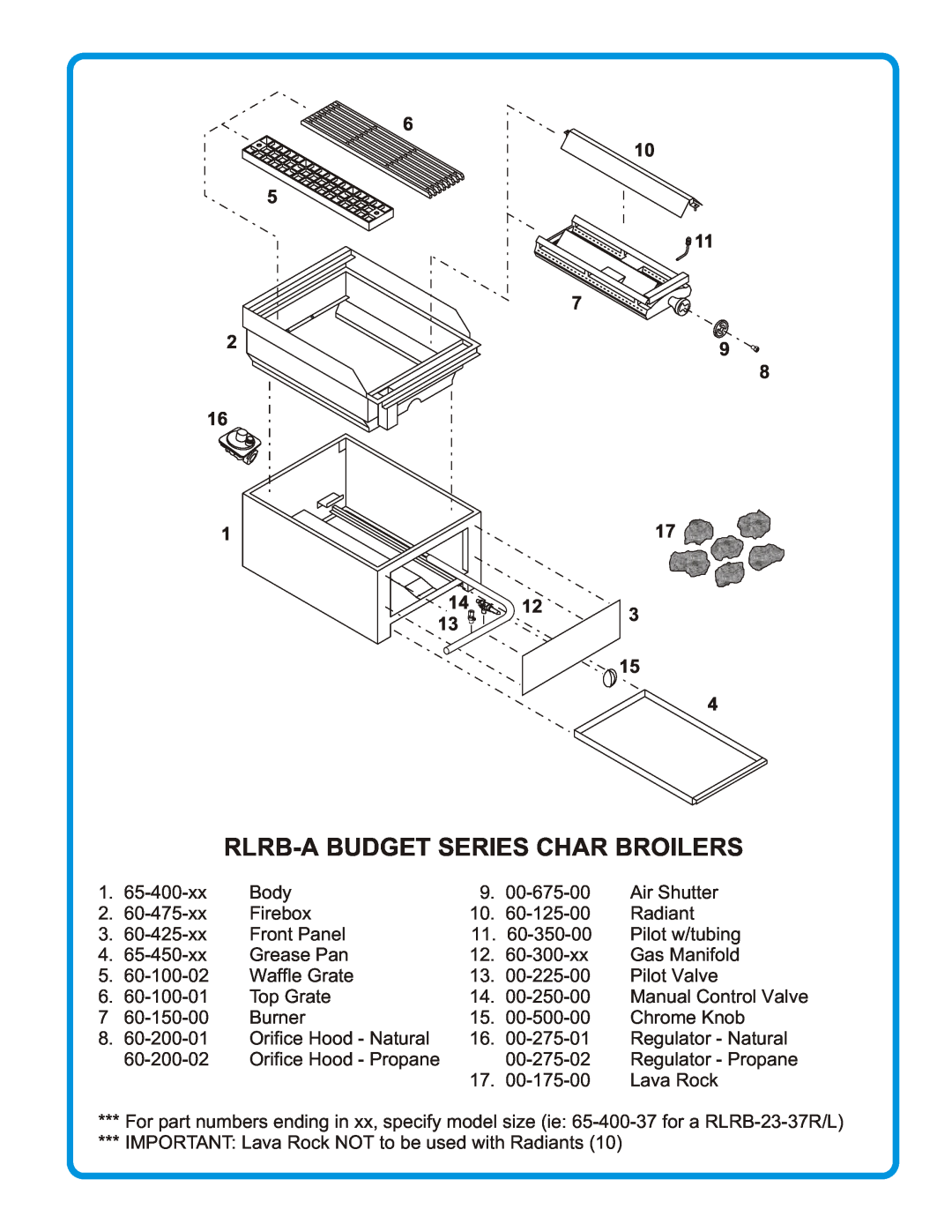 Connerton Co RLRB-A manual Rlrb-A Budget Series Char Broilers 