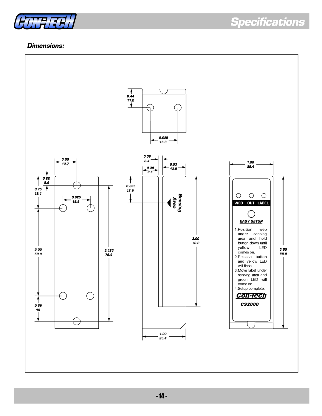 Contec CS2000-QDCS2000 manual Dimensions, NeS aer 