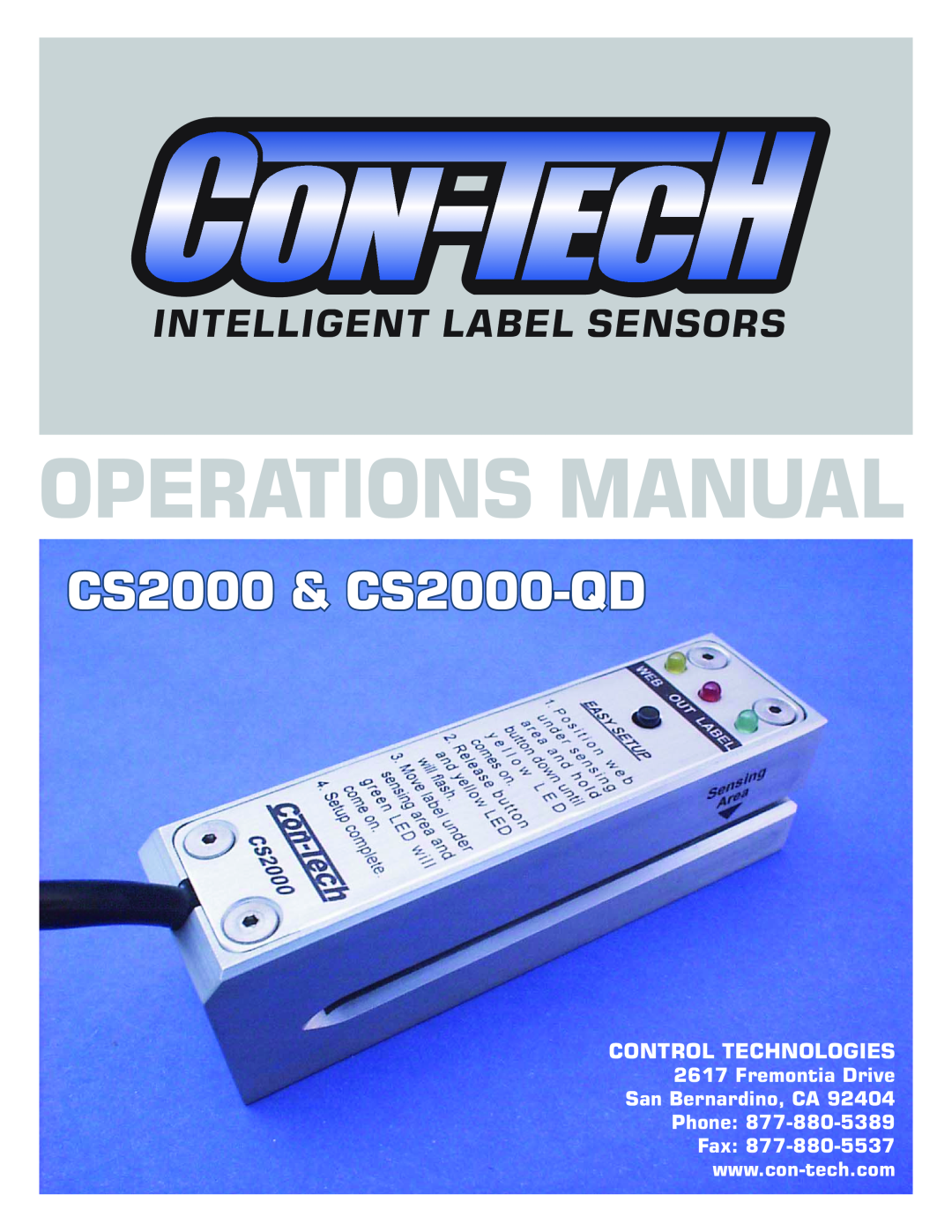 Contec CS2000-QDCS2000 manual Operations Manual, CS2000 & CS2000-QD, Intelligent Label Sensors, Control Technologies 