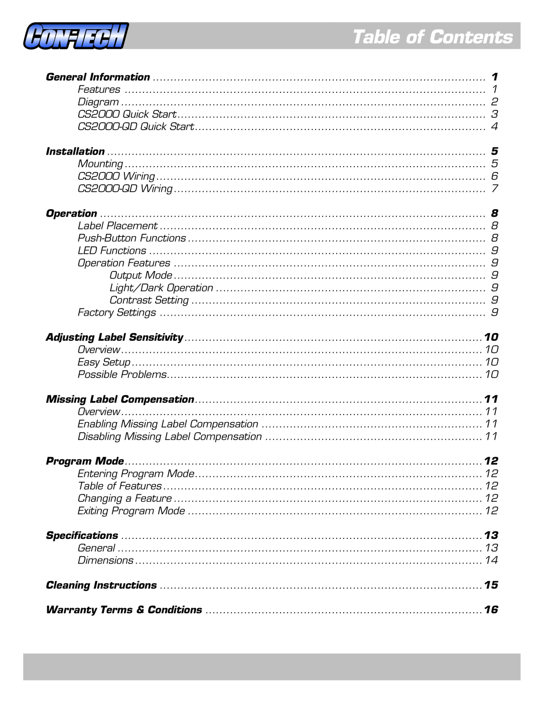 Contec CS2000-QDCS2000 manual Table of Contents 