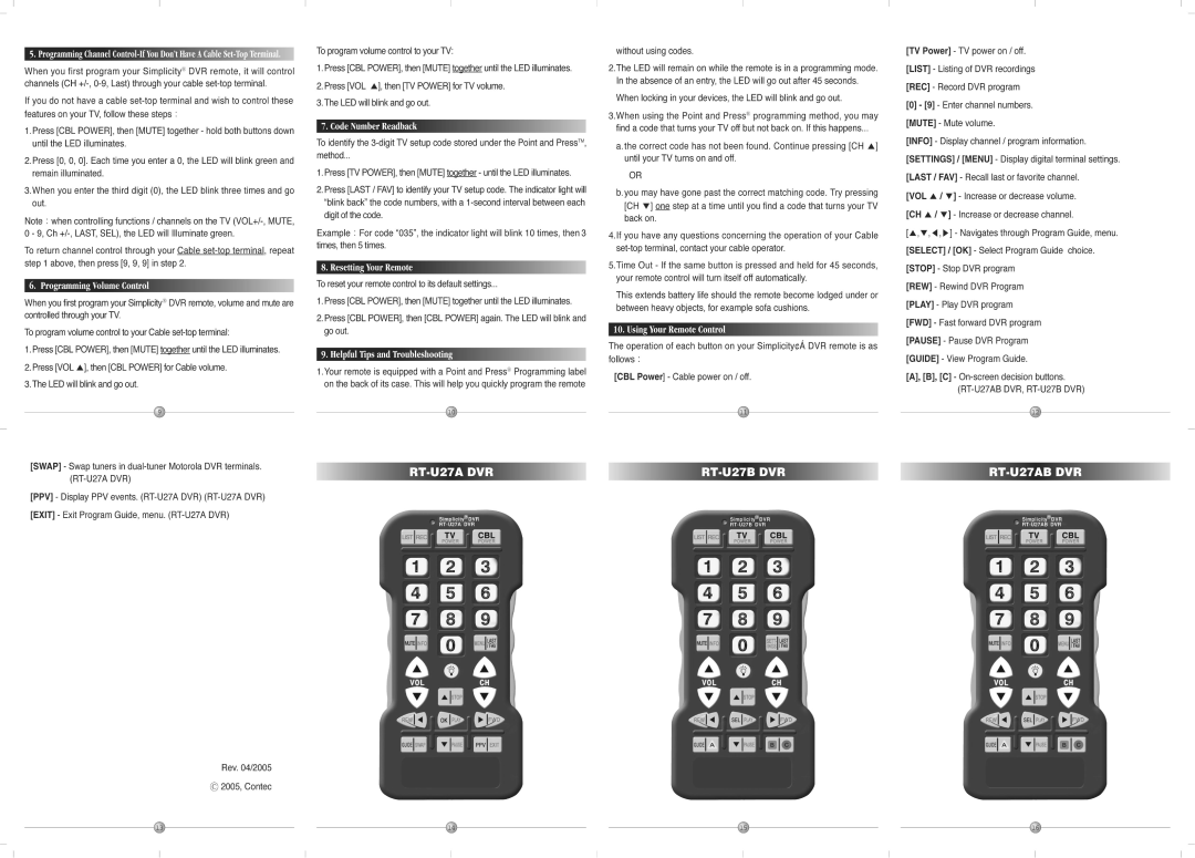 Contec RT-U27AB DVR, RT-U27B DVR, RT-U27A DVR manual 