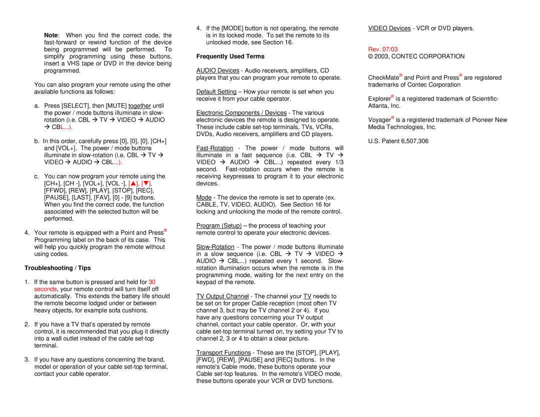 Contec RC-U49C-15+, RT-U49C+ operating instructions Troubleshooting / Tips, Frequently Used Terms, 2003, Contec Corporation 