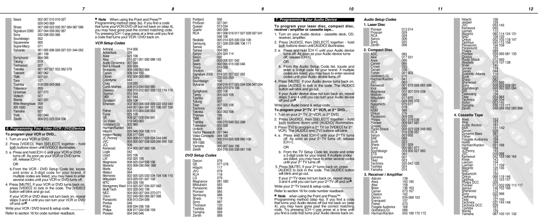 Contec RT-U49C manual Programming Your Video VCR / DVDDevice, Programming Your Audio Device 