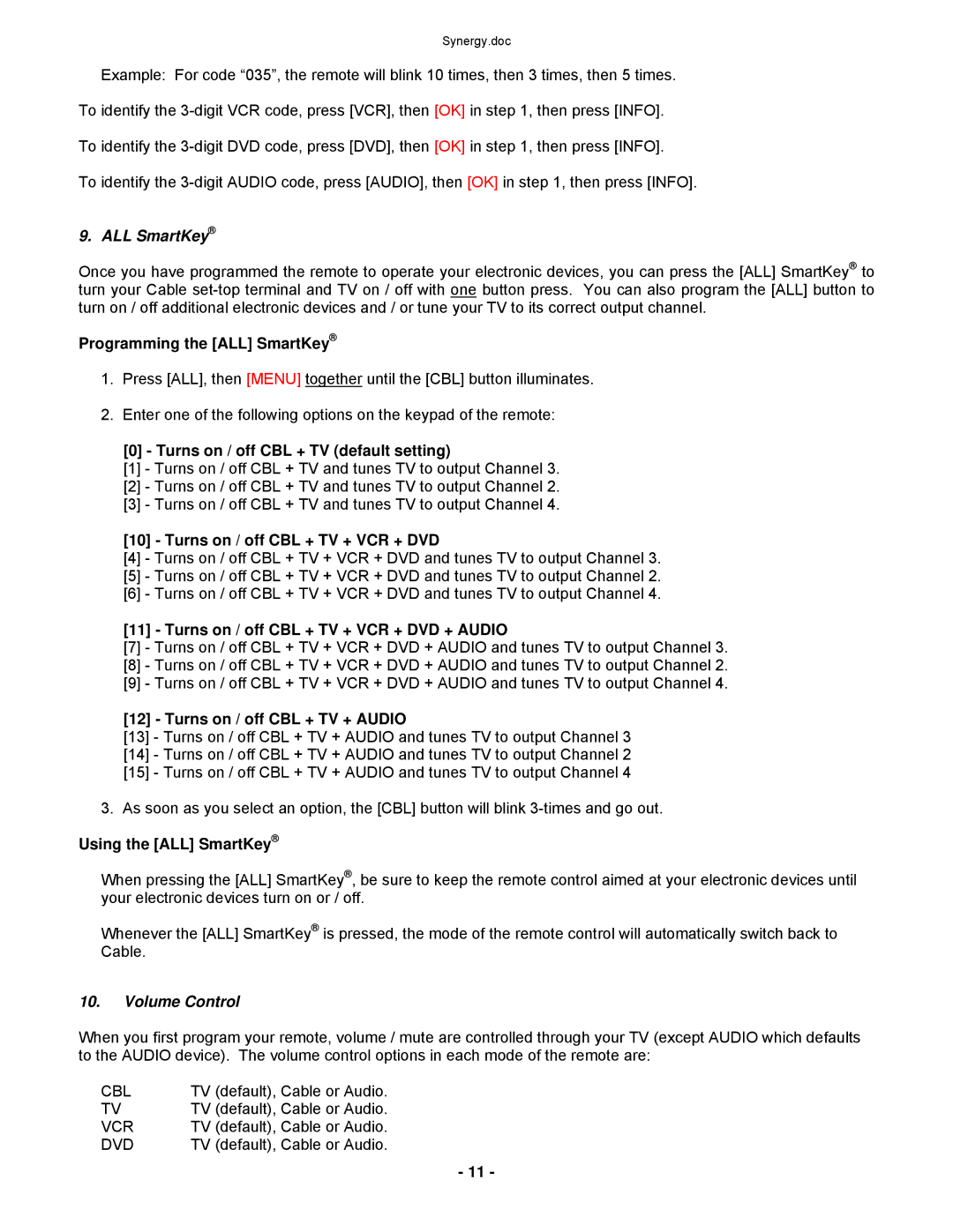 Contec RT-U62CD operating instructions ALL SmartKey, Volume Control 