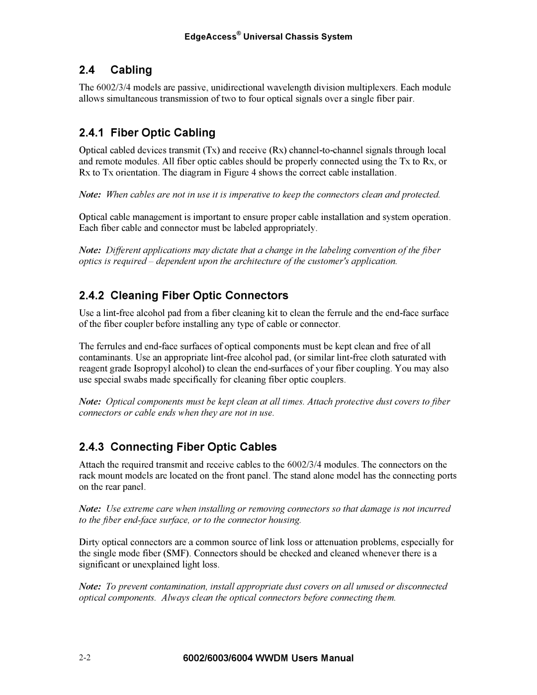 Continental Automated Buildings Association 6002 user manual Fiber Optic Cabling, Cleaning Fiber Optic Connectors 