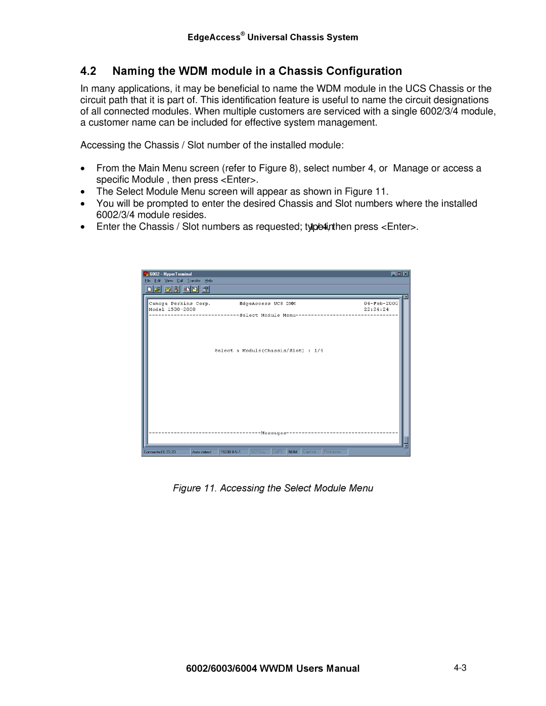 Continental Automated Buildings Association 6002 user manual Naming the WDM module in a Chassis Configuration 