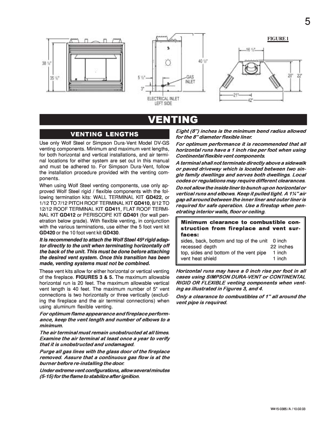 Continental BCDV42N, BCDV42P manual Venting Lengths 