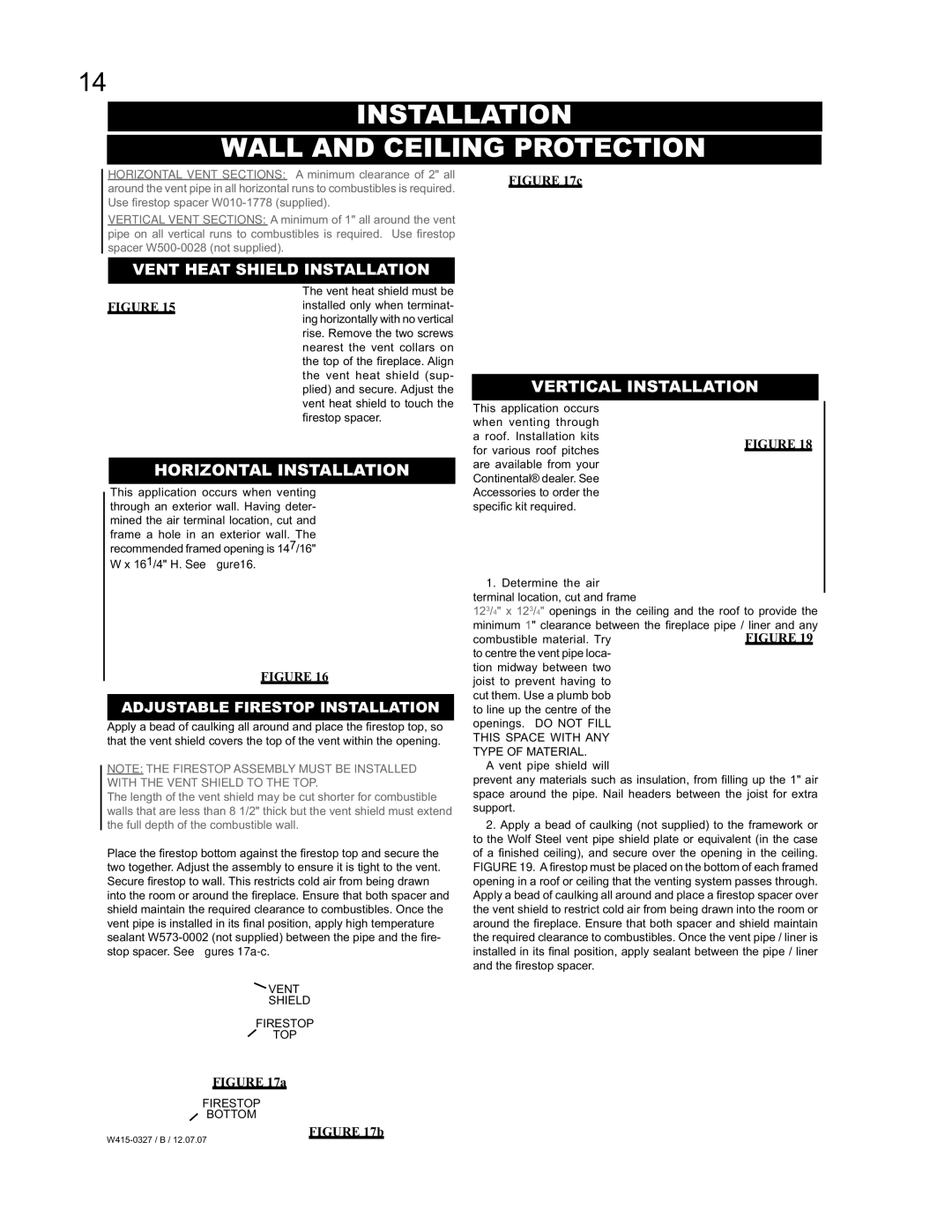 Continental BCDV48P, BCDV48N manual Installation Wall and Ceiling Protection, Horizontal Installation, Vertical Installation 