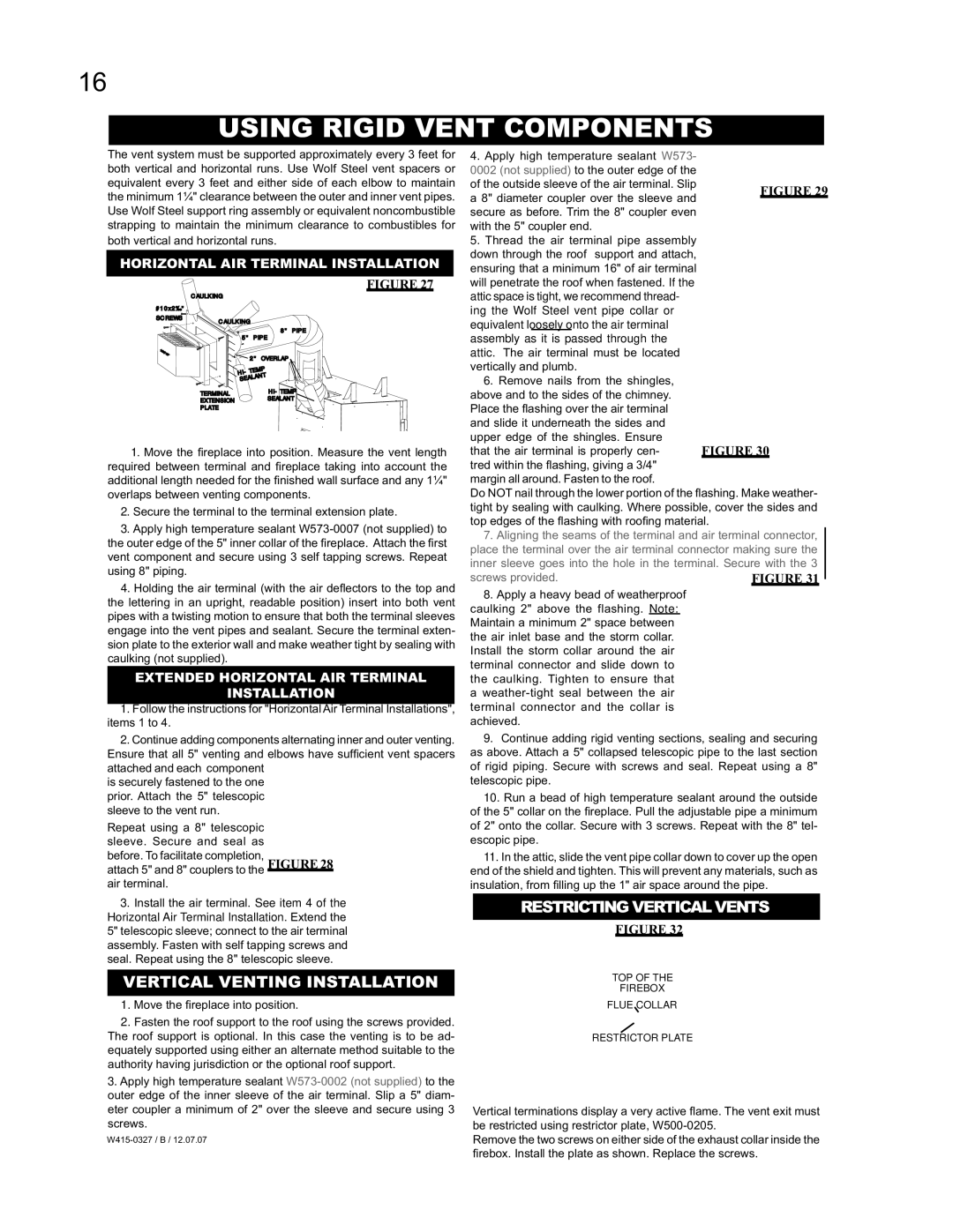 Continental BCDV48P, BCDV48N manual Using Rigid Vent Components, Vertical Venting Installation, Restricting Vertical Vents 