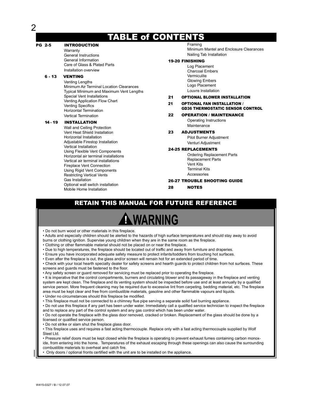 Continental BCDV48P, BCDV48N manual Table of Contents 