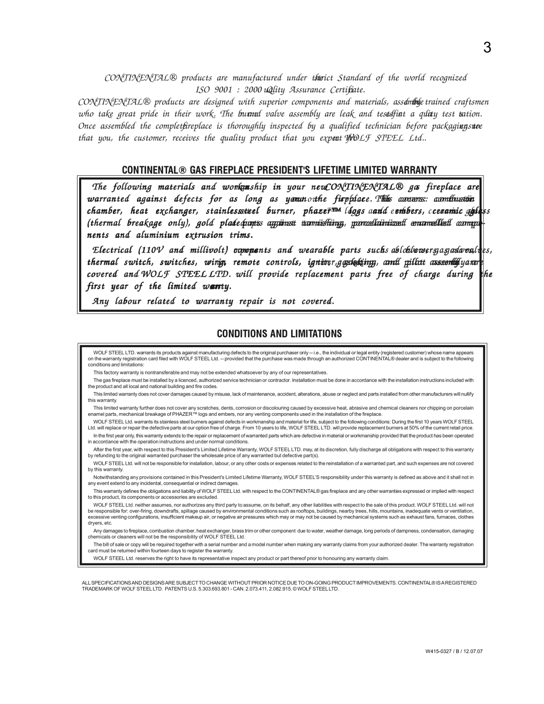 Continental BCDV48N, BCDV48P manual Conditions and Limitations 