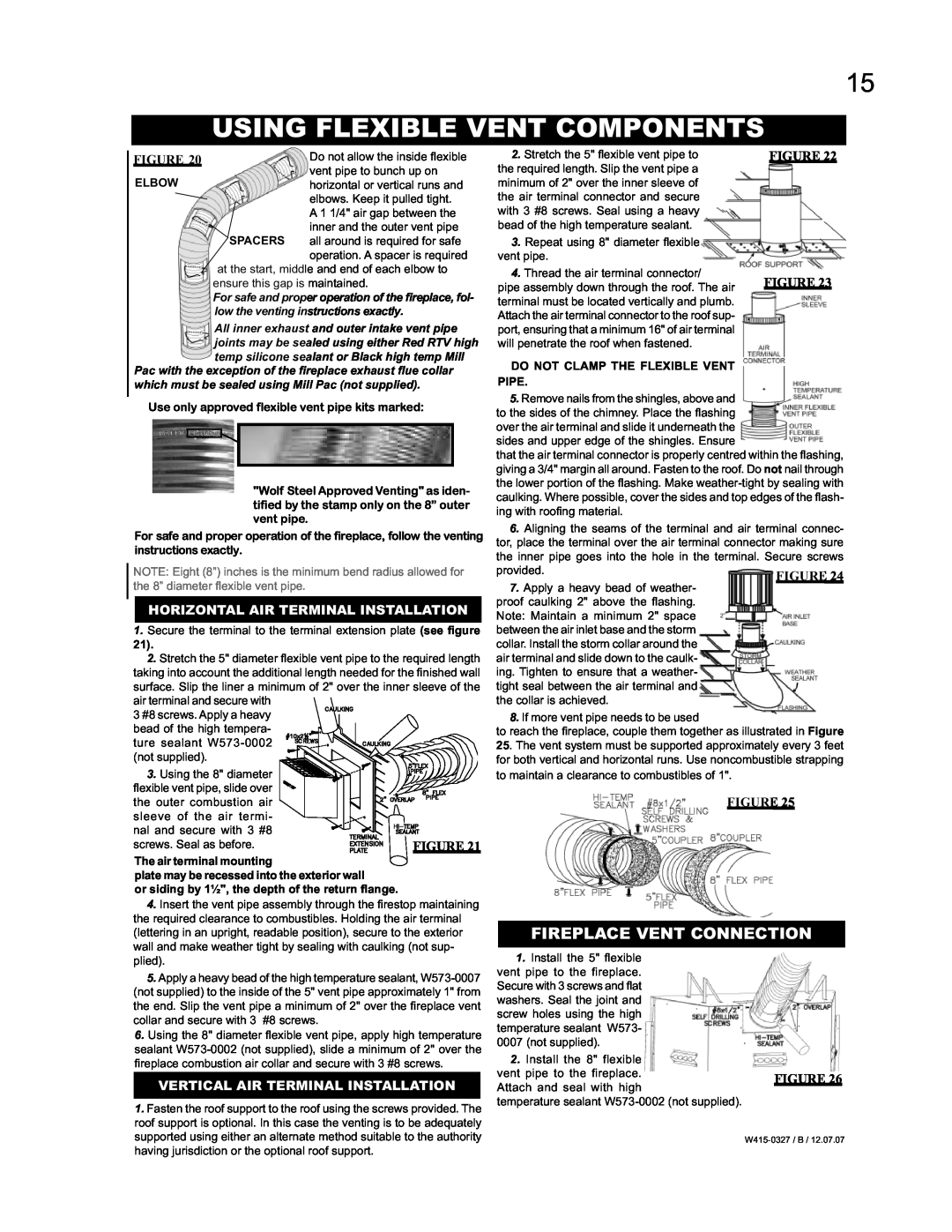 Continental BCDV48N, BCDV48P manual Using Flexible Vent Components, Fireplace Vent Connection, Figure Figure 