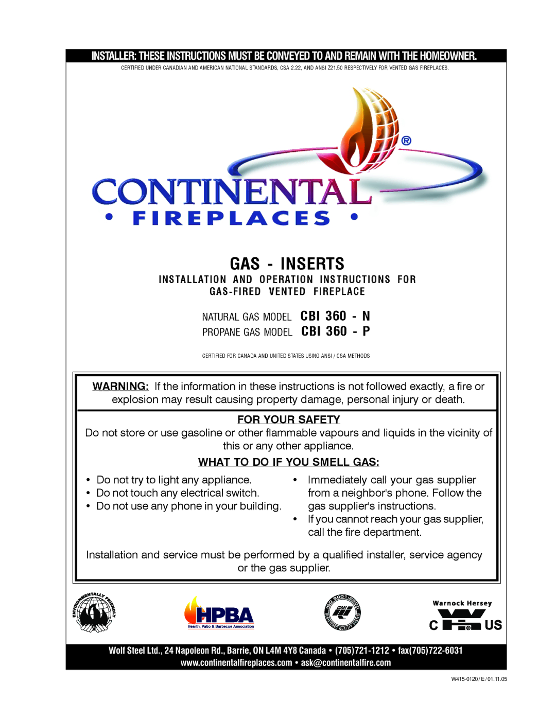 Continental CBI 360-N, CBI 360-P manual GAS Inserts 