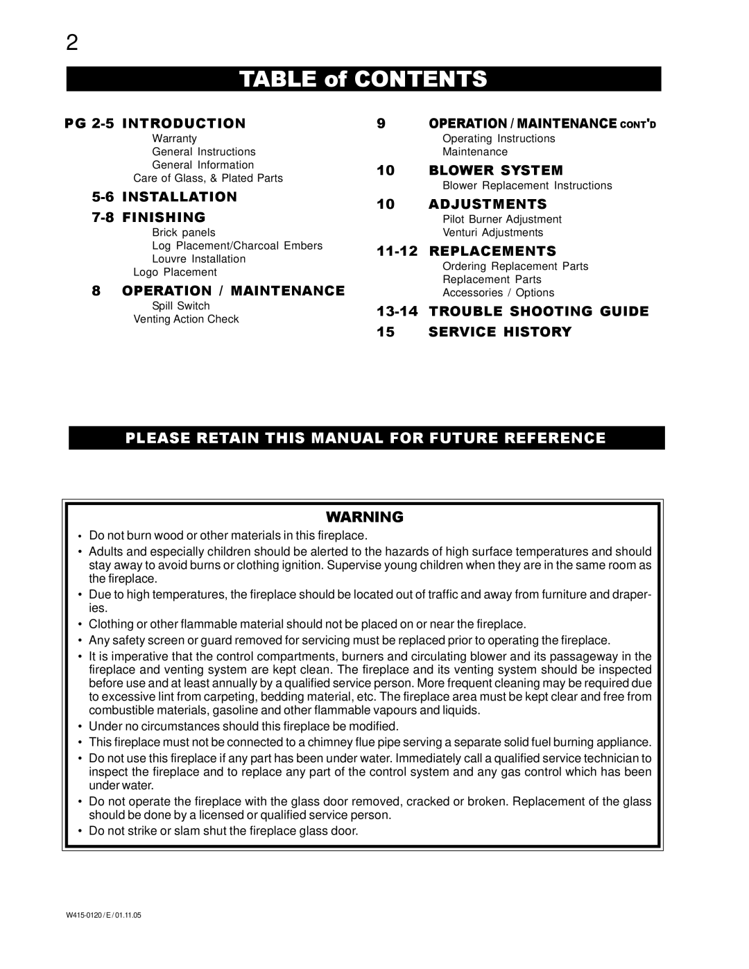 Continental CBI 360-P, CBI 360-N manual Table of Contents 