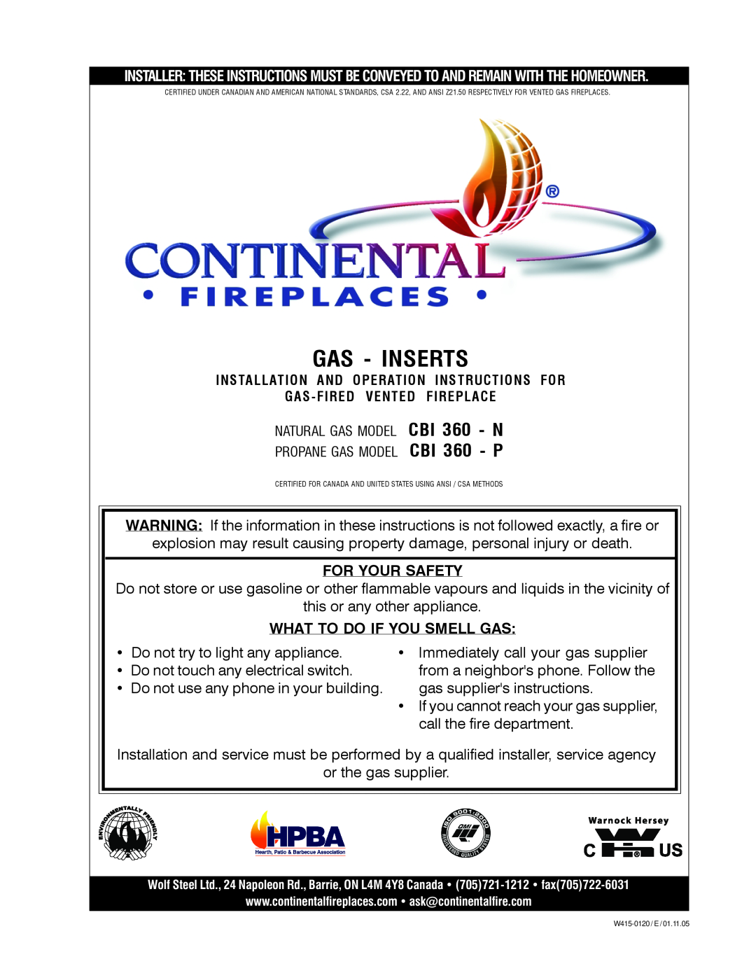 Continental CBI 360-N, CBI 360-P manual Gas - Inserts, CBI 360 - N CBI 360 - P 