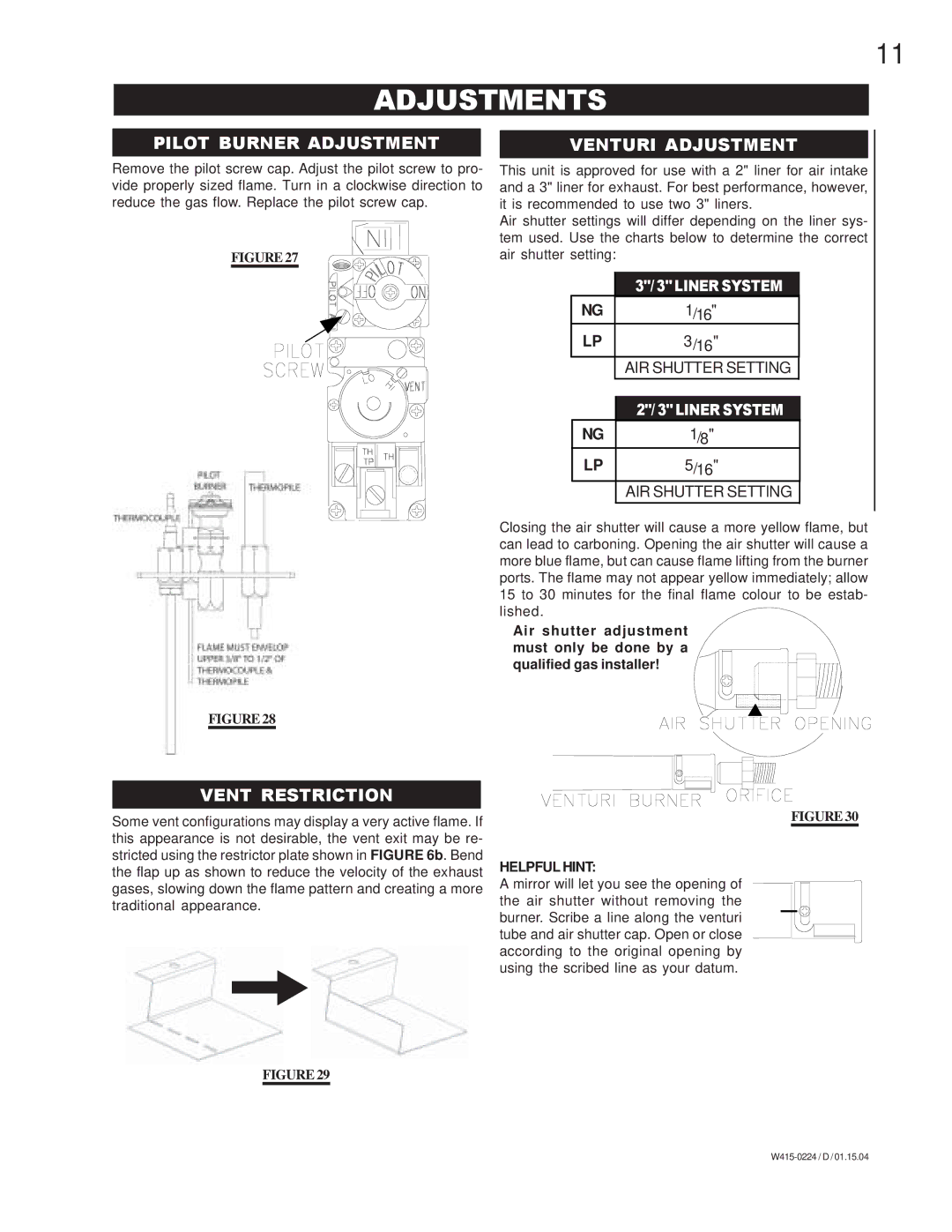 Continental CDIZC - P, CDIZC - N Adjustments, Pilot Burner Adjustment, Vent Restriction, Venturi Adjustment, Helpful Hint 