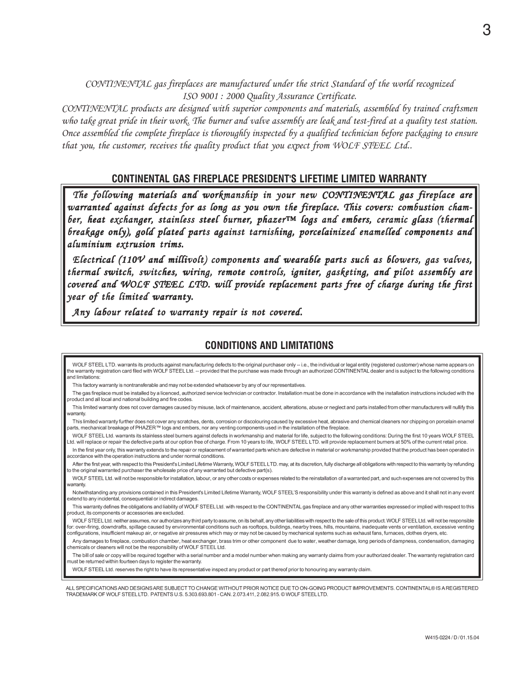 Continental CDIZC - P, CDIZC - N manual Conditions and Limitations 