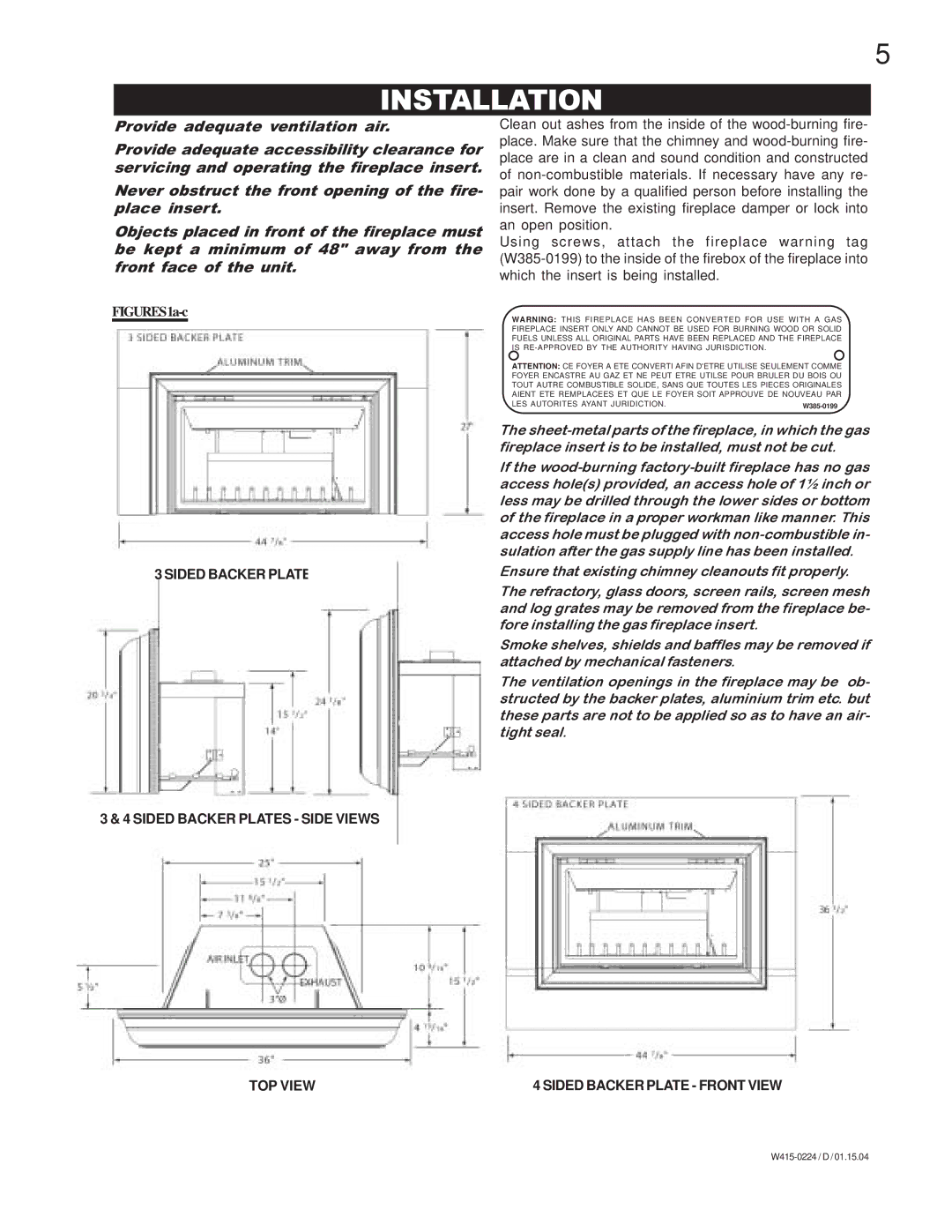 Continental CDIZC - P, CDIZC - N manual Installation, Sided Backer Plate Front View, Sided Backer Plates Side Views TOP View 