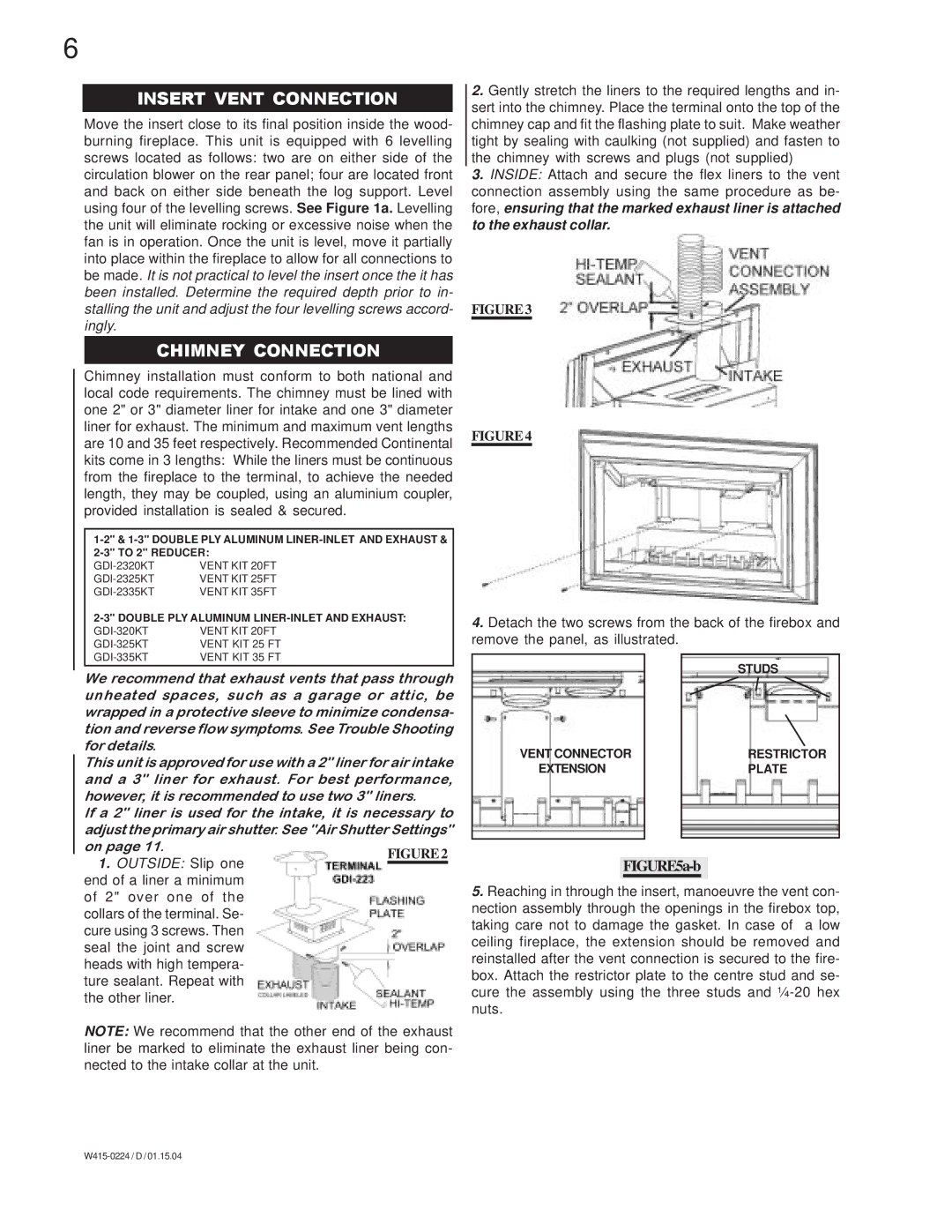 Continental CDIZC - N, CDIZC - P manual Insert Vent Connection, Chimney Connection 