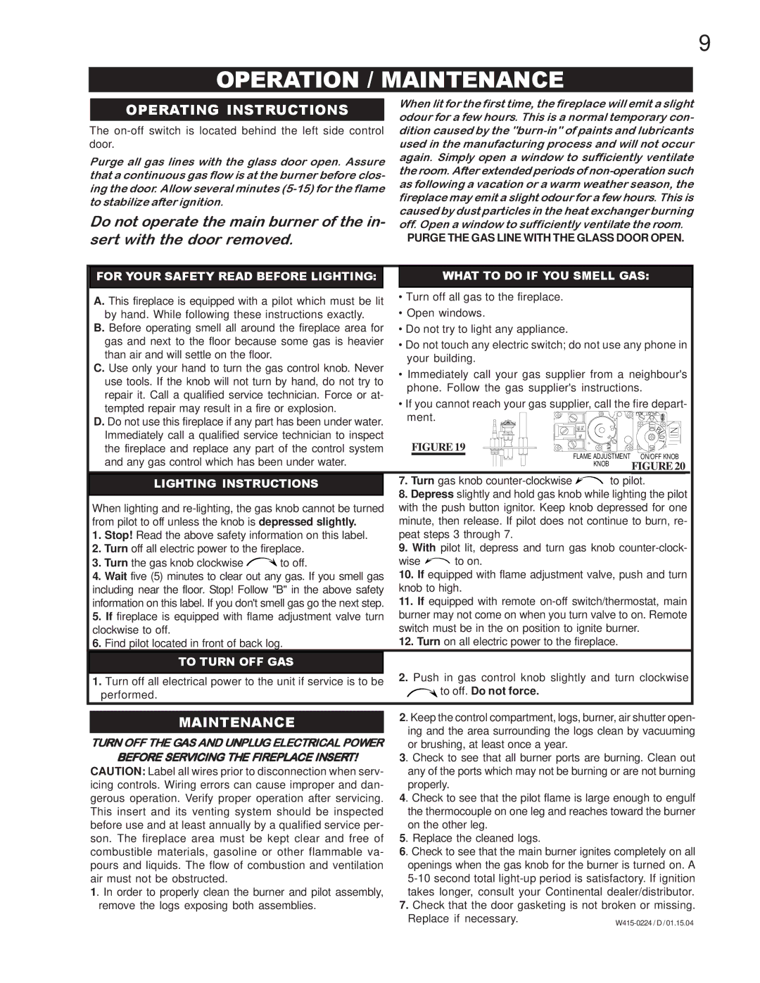 Continental CDIZC - P manual Operation / Maintenance, Operating Instructions, Purge the GAS Line with the Glass Door Open 