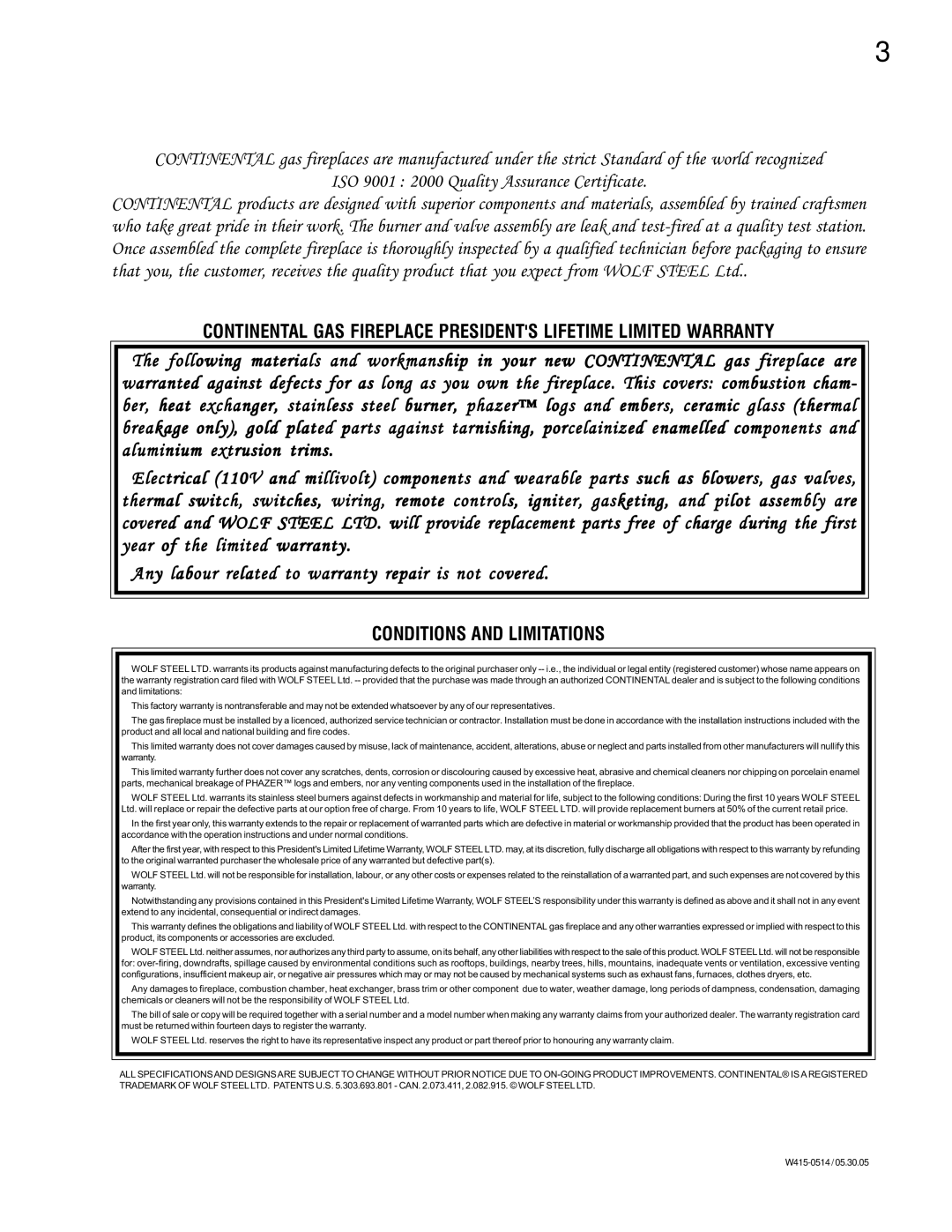 Continental CDVS500-N, CDVS500-P manual Conditions and Limitations 