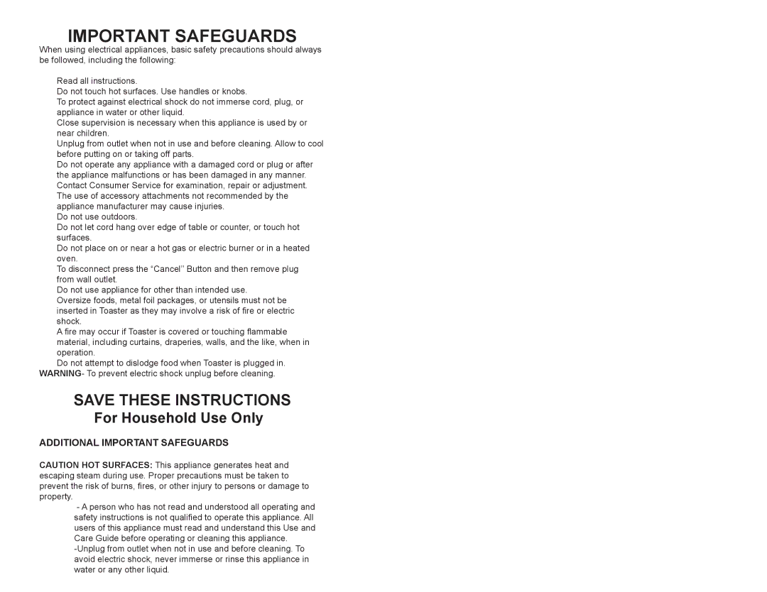 Continental CE23439 user manual Important Safeguards 