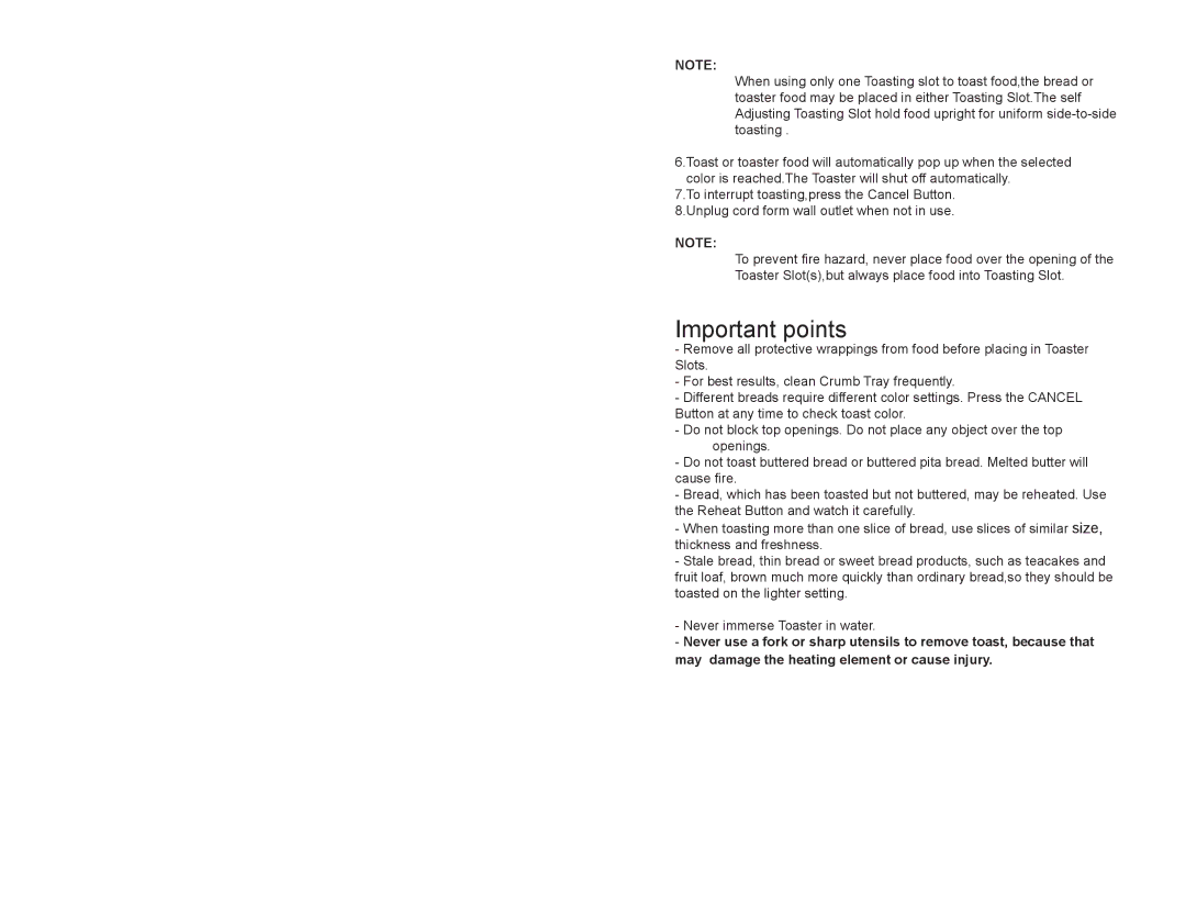 Continental CE23439 user manual Important points 