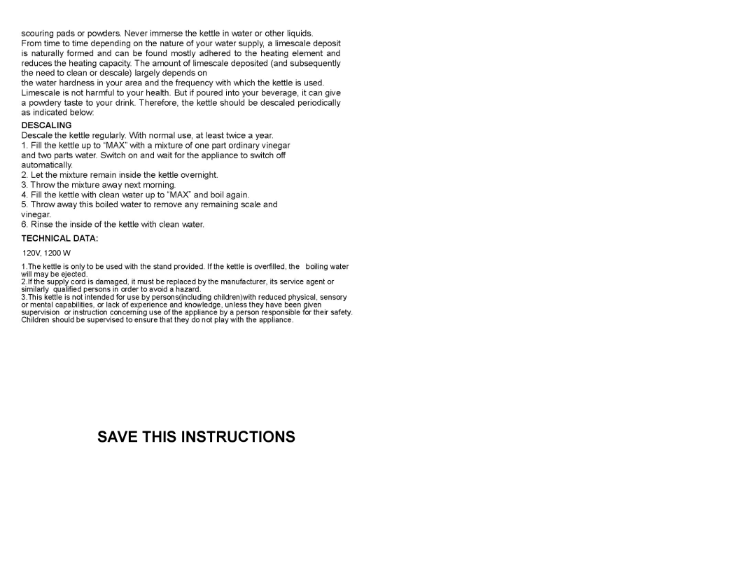 Continental CE23691 user manual Save This Instructions, “” “ ” 120V, 1200 W 