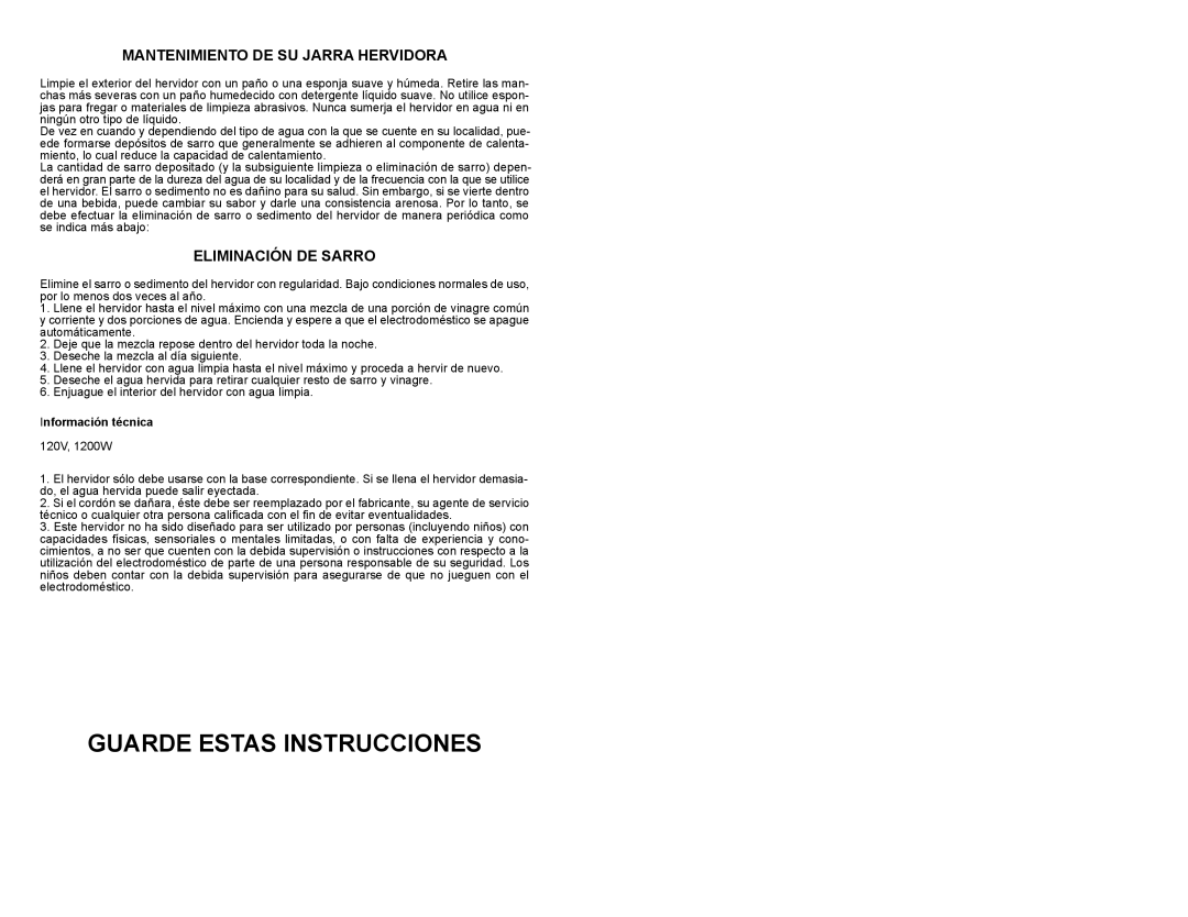 Continental CE23691 user manual Guarde Estas Instrucciones, Mantenimiento De Su Jarra Hervidora, Eliminación De Sarro 