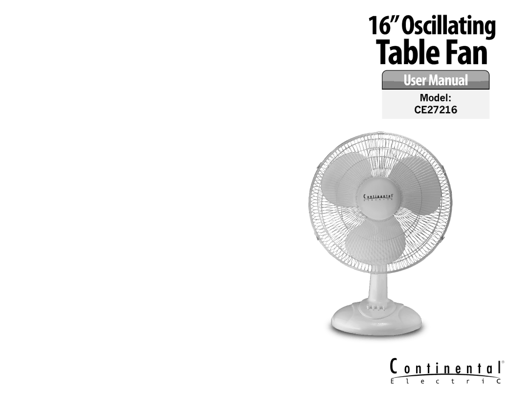 Continental CE27216 user manual Table Fan 