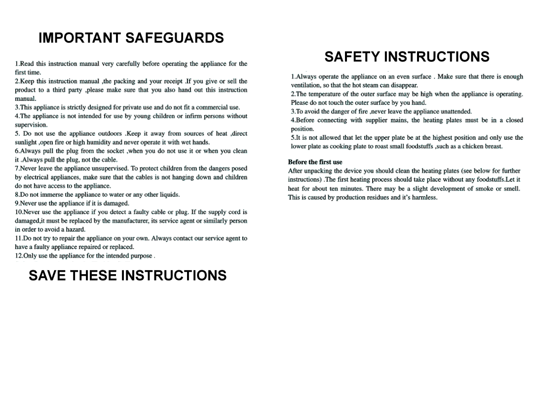 Continental CM43505 instruction manual Important Safeguards Safety Instructions 