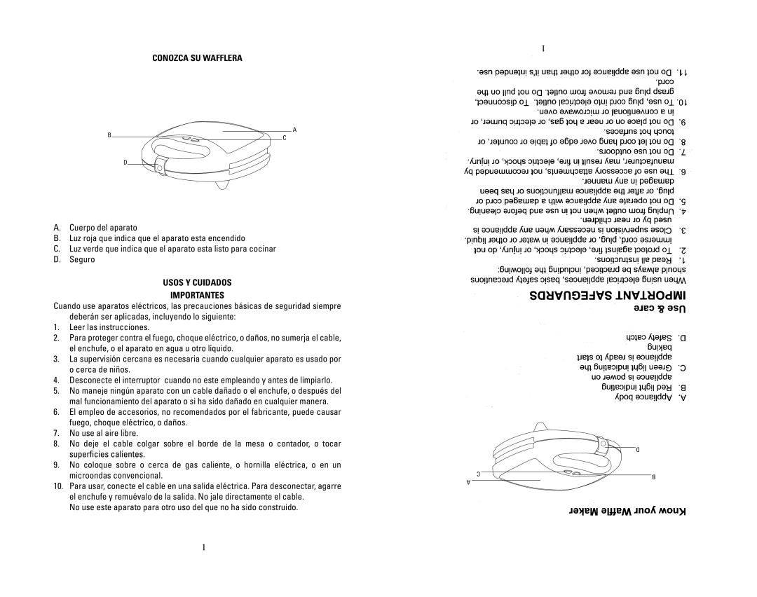 Continental CM43615 user manual Conozca SU Wafflera, Usos Y Cuidados Importantes 