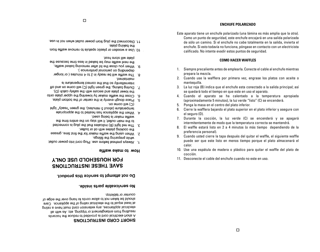 Continental CM43615 user manual Enchufe Polarizado, Como Hacer Waffles 