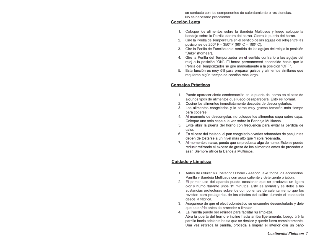 Continental CP43579 instruction manual Cocción Lenta, Consejos Prácticos, Cuidado y Limpieza 