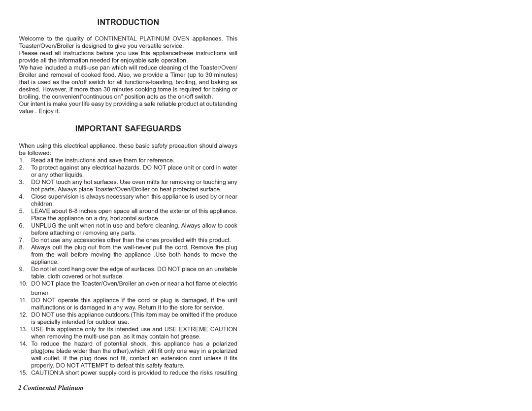 Continental CP43579 instruction manual Introduction 