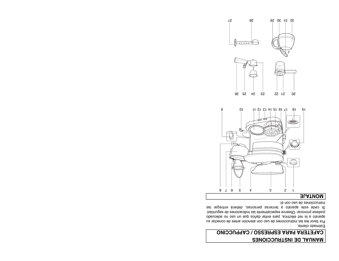 Continental CP43609 instruction manual Montaje, Cappuccino / Espresso Para Cafetera Instrucciones DE Manual 